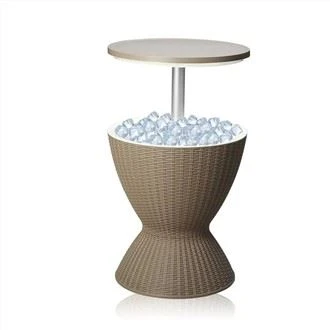 3-in-1 Mesa de bar fresca de mimbre con cubo de hielo Fiesta en el patio al aire libre para el hogar